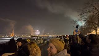 New Years Budapest Hungary Danube River Fireworks Countdown New Years Day [upl. by Petronilla]