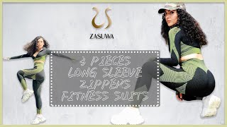 ZASUWA Female 3 Pieces Long Sleeve Zippers Fitness Suits [upl. by Nordine410]