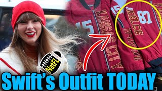 Taylor Swift shines in Travis Kelces sparkly jacket at Chiefs AFC Champion [upl. by Nyladnohr]