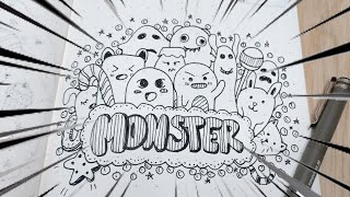 สอนวาดรูปการ์ตูนง่ายๆ น่ารักๆ  Doodle Monsters Cartoon [upl. by Lalib]