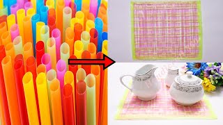 Diy straw  Straw Mat Weaving  Recycled Straw Mat Video Guide  straw crafts  drinking straw mat [upl. by Leivad914]