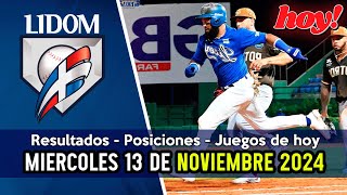 JUEGOS DE HOY RESULTADOS DE AYER POSICIONES LIDOM 13112024 [upl. by Leupold]