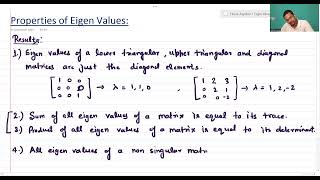 Linear Algebra  Eigen Values and Eigen Vectors  Properties of Eigen Values  Lecture74 [upl. by Hakvir]