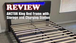 ANCTOR King Bed Frame Review  Storage Charging Station amp LED Grey [upl. by Urbannal]