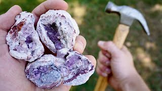 Cracking Amethyst Geodes Open Crystals Inside [upl. by Odlabso]