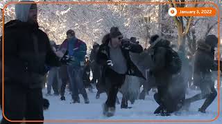 Giant snowball fight in US capital [upl. by Randal223]