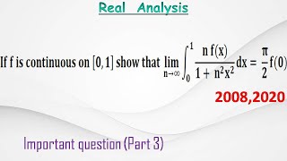 If f is continuous on 01 show that lim n→∞ ⁡∫01 n fx1 n2 x2  dx〗 π2 f0 [upl. by Edyaw]