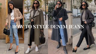 HOW TO STYLE DENIM JEANS FOR WINTER  LOOKBOOK [upl. by Eikciv]