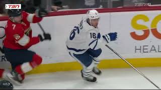 Dmitri Kulikov hammers down Mitch Marner with a hit vs Leafs 16 apr 2024 [upl. by Ardaed]