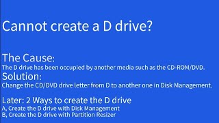 Cannot Create D Drive Fix in Disk Management Windows [upl. by Nnaesor]