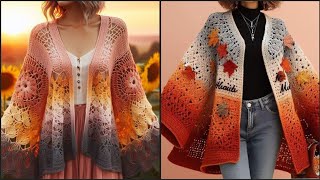 Crochet cardigan granny square jacket designs crochet patterns DIY boho vintage trendy2024 [upl. by Ilhsa397]