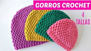 Cómo tejer gorros a crochet en punto mota 4 tallas [upl. by Mussman]