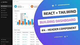 React and Tailwind CSS Tutorial for Beginners  Building a dashboard  4 Building Header Component [upl. by Nocaj]