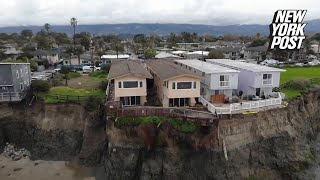 Multimilliondollar homes teetering on edge of California cliff after landslide footage shows [upl. by Nyrak]