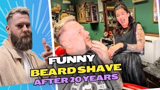 Cant stop laughing🤣 Ladybarber shave off her Husbands beard after 20 Years 🧔🏻▶️👶🏻 [upl. by Ahseined]