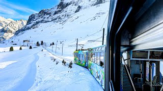 Riding a train in the Swiss Alps in winter ❄️ Grindelwald 4K 🇨🇭 [upl. by Odrawde]