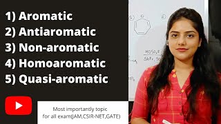 AROMATICITY  ANTIAROMATICITY  NONAROMATIC  HOMOAROMATICITY  QUASIAROMATIC  IMPORTANT TOPIC🔴 [upl. by Inittirb]