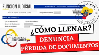 ✅ Tutorial 2022 ¿Cómo llenar la DENUNCIA de Pérdida de documentos en ECUADOR PASO A PASO [upl. by Moser]