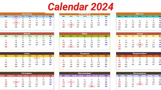 Calendar 2024 with Holidays  Kalendar 2024  Hindu festival with holidays 2024  New Calendar 2024 [upl. by Sivrup]