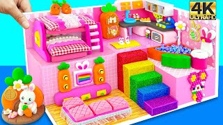 How To Make Pink Bunny House with Bunk Bed Rainbow Stairs from Polymer Clay ❤️ DIY Miniature House [upl. by Leandro]