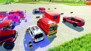 TRANSPORTING CARS AMBULANCE POLICE CARS FIRE TRUCK MONSTER TRUCK OF COLORS WITH TRUCKS  FS 22 [upl. by Aidroc262]