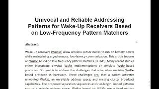 Univocal and Reliable Addressing Patterns for Wake Up Receivers Based on Low Frequency Pattern Match [upl. by Annadiane427]