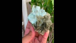 Blue Aquamarine Crystals with Muscovite [upl. by Enatan]