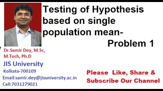 Testing of Hypothesis based on single population mean  Testing of Hypothesis Hypothesis Testing [upl. by Noyar]