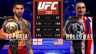 ILIA TOPURIA vs MAX HOLLOWAY FULL FIGHT UFC 308 [upl. by Roque]