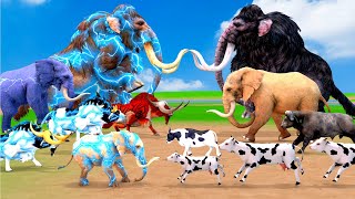 Thunder Mammoth vs Zombie Elephant vs 3 Zombie Bulls attack Cow Buffalo Save by Columbian Mammoth [upl. by Nageet]