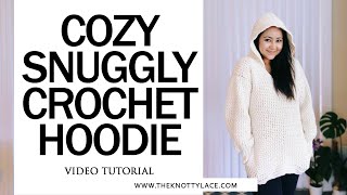 Cozy Crochet Hoodie Sweater Video Tutorial Free pattern in link below [upl. by Halford]