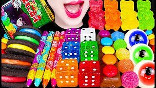 ASMR Edible Crayon Dice Candy Rainbow Dessert 먹는 주사위 크레용 사탕 먹방 Mukbang Eating [upl. by Aden]