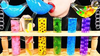 ASMR RAINBOW DRINKS DRINKING SOUNDS 신기한 물 먹방 EDIBLE CRYSTAL EDIBLE FROG EGG BOBA JELLO BIRD GLASS [upl. by Ulrikaumeko]