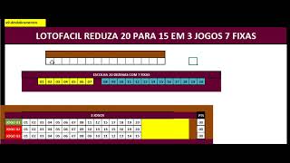 ESTRATEGIA  LOTOFACIL REDUÃ‡ÃƒO DE 20 PARA 15 EM 3 JOGOS COM 7 FIXAS ECONÃ”MICA [upl. by Eissoj]