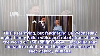 Robot sophia beats jimmy fallon in the  rock paper scissors  amp jokes about  rule the world  — [upl. by Leahcimnhoj]