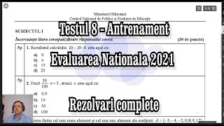 Test 8  Antrenament  Evaluarea Nationala 2021  Matematica  Clasa 8a  Rezolvari complete [upl. by Nekial]