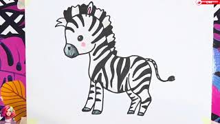 Zebra drawing for kids easy step by step drawing from start to finish 39 [upl. by Tezile]