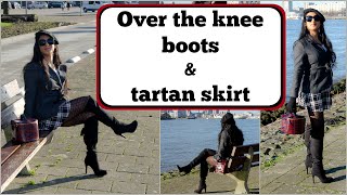 Crossdresser  over the knee boots and tartan skirt  NatCrys [upl. by Marillin]