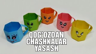 Qogozdan ajoyib chashkalar yasashpaper cup紙からのカップ [upl. by Enorej186]