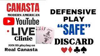 How to play Canasta Modern American DEFENSIVE Play SAFE Discard Strategy Live Clinic 2024 115 ♦️♣️ [upl. by Purdum]