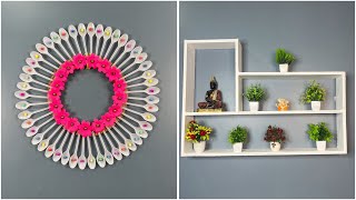 DIY Wall Decor Ideas  Beautiful Plastic Spoon Wreath amp Modern Wooden Shelf Design [upl. by Eninotna]