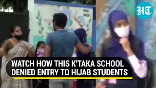 Hijabclad students denied entry into Karnataka school faceoff erupts between parents amp teacher [upl. by Novyert139]