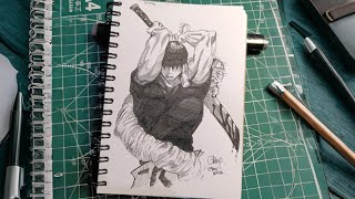 Drawing TOJI  JUJUTSU KAISEN with pen only  Drawspeed [upl. by Rihat]