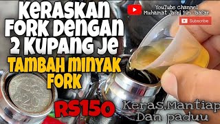 Honda rs150 keraskan fork dengan 2 kupang je  Cara tambah minyak fork motor [upl. by Teodor]