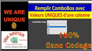 VBA Remplir ComboBox avec Valeurs Uniques dune colonne Sans codage 57 wwwVbaWriterch [upl. by Keiko]