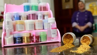 ESSA É A DIFERENÇA ENTRE O PÓ DECORAÇÃO E O GLITTER COMESTÍVEL PARA O SEU BOLO DOURADO [upl. by Miculek]