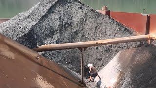 Barge unloading 2500 tons of phosphorite ore Part 3  Relaxing video [upl. by Olenka977]