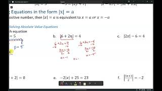 Alg II  26 Part 1  Absolute Value Equations X  a [upl. by Notak]