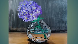 Purple flowers in a glass vaseacrylic painting [upl. by Viking]