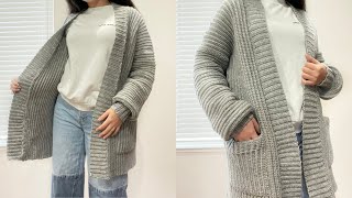 Crochet Classic Ribbed Long Cardigan Tutorial [upl. by Lara]